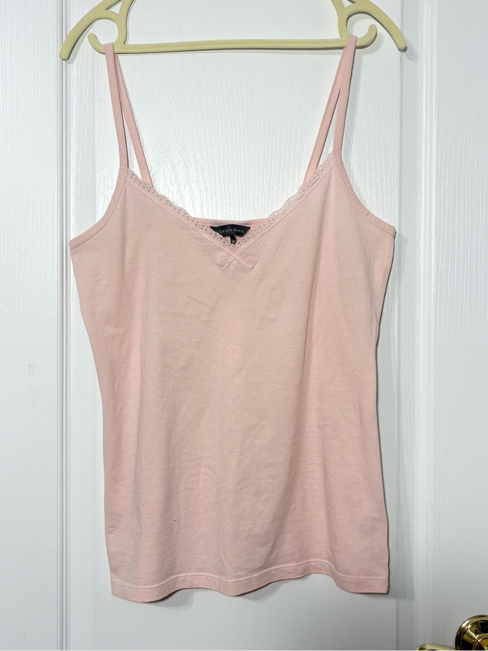Y2K Kristin Davis Lace Trim Cotton Knit Cami Tank Top Pale Pink Size Medium